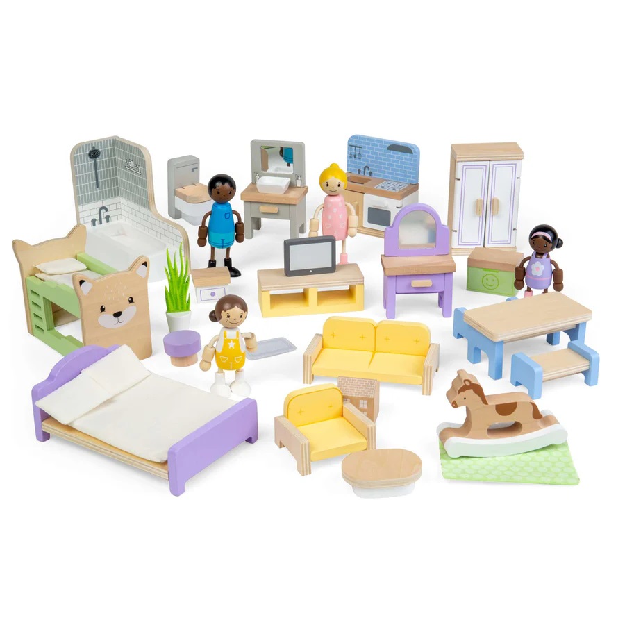 Bigjigs Toys Sada drevený nábytok do domčeka pre bábiky